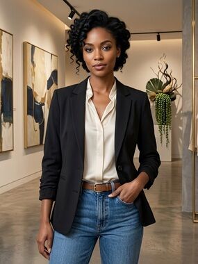 Express Women's Black Notch Lapel Blazer Jacket Size 6 Polyester Rayon Spandex